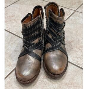 Women’s Metallic Brown Ankle Boots with Black Straps